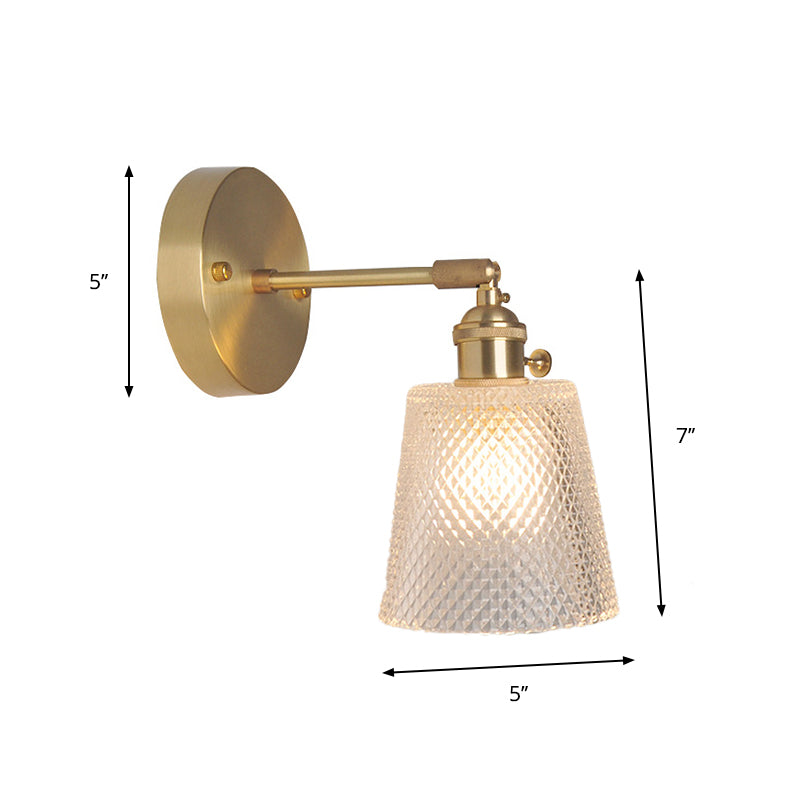 Iron Brass Finish Wall Reading Light Swing Arm 1-Light Industrial Wall Mounted Lamp with Blossom/Bowl Clear Glass Shade Clearhalo 'Cast Iron' 'Glass' 'Industrial wall lights' 'Industrial' 'Middle century wall lights' 'Modern' 'Tiffany' 'Traditional wall lights' 'Wall Lamps & Sconces' 'Wall Lights' Lighting' 1917544