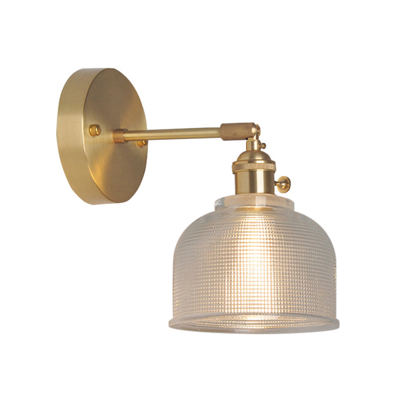 Iron Brass Finish Wall Reading Light Swing Arm 1-Light Industrial Wall Mounted Lamp with Blossom/Bowl Clear Glass Shade Clearhalo 'Cast Iron' 'Glass' 'Industrial wall lights' 'Industrial' 'Middle century wall lights' 'Modern' 'Tiffany' 'Traditional wall lights' 'Wall Lamps & Sconces' 'Wall Lights' Lighting' 1917546