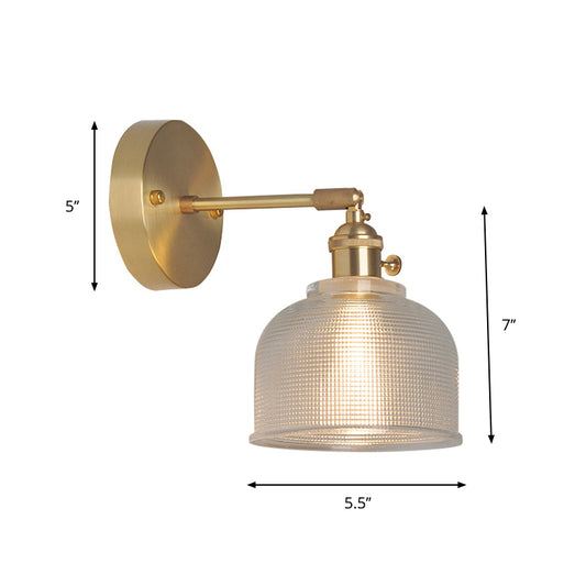 Iron Brass Finish Wall Reading Light Swing Arm 1-Light Industrial Wall Mounted Lamp with Blossom/Bowl Clear Glass Shade