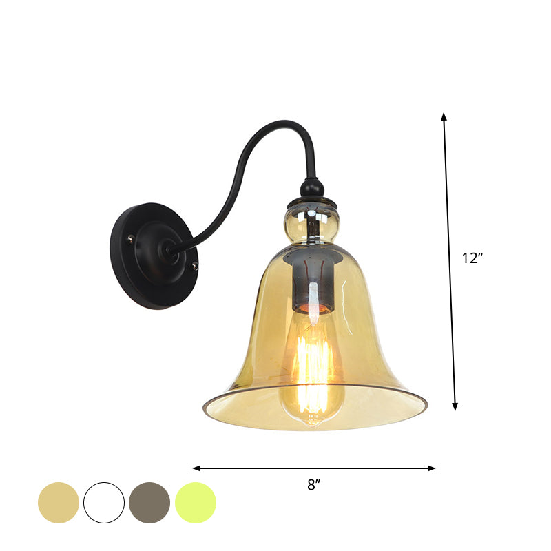 Green/Clear/Amber Glass Carillon Wall Light Loft 1 Bulb Living Room Gooseneck Wall Mounted Lamp in Black Clearhalo 'Cast Iron' 'Glass' 'Industrial wall lights' 'Industrial' 'Middle century wall lights' 'Modern' 'Tiffany' 'Traditional wall lights' 'Wall Lamps & Sconces' 'Wall Lights' Lighting' 1917555