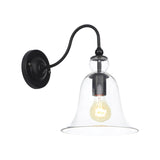 Green/Clear/Amber Glass Carillon Wall Light Loft 1 Bulb Living Room Gooseneck Wall Mounted Lamp in Black Clear Clearhalo 'Cast Iron' 'Glass' 'Industrial wall lights' 'Industrial' 'Middle century wall lights' 'Modern' 'Tiffany' 'Traditional wall lights' 'Wall Lamps & Sconces' 'Wall Lights' Lighting' 1917556