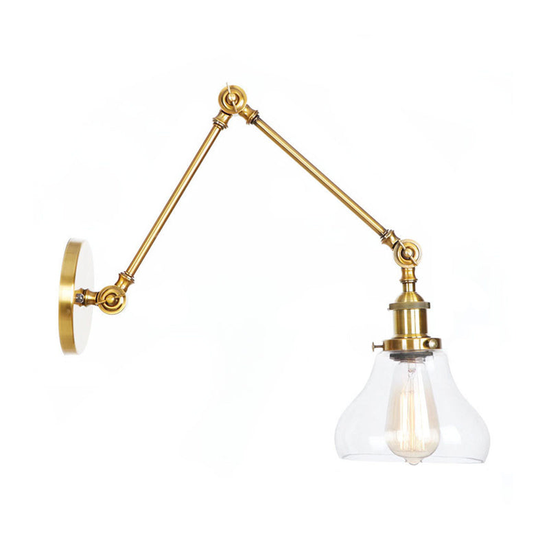 1-Light Clear Glass Wall Light Fixture Warehouse Brass/Bronze Swing Arm Task Wall Lamp with Bell/Ball Clear Glass Shade Brass D Clearhalo 'Art deco wall lights' 'Cast Iron' 'Glass' 'Industrial wall lights' 'Industrial' 'Middle century wall lights' 'Modern' 'Rustic wall lights' 'Tiffany' 'Traditional wall lights' 'Wall Lamps & Sconces' 'Wall Lights' Lighting' 1917586