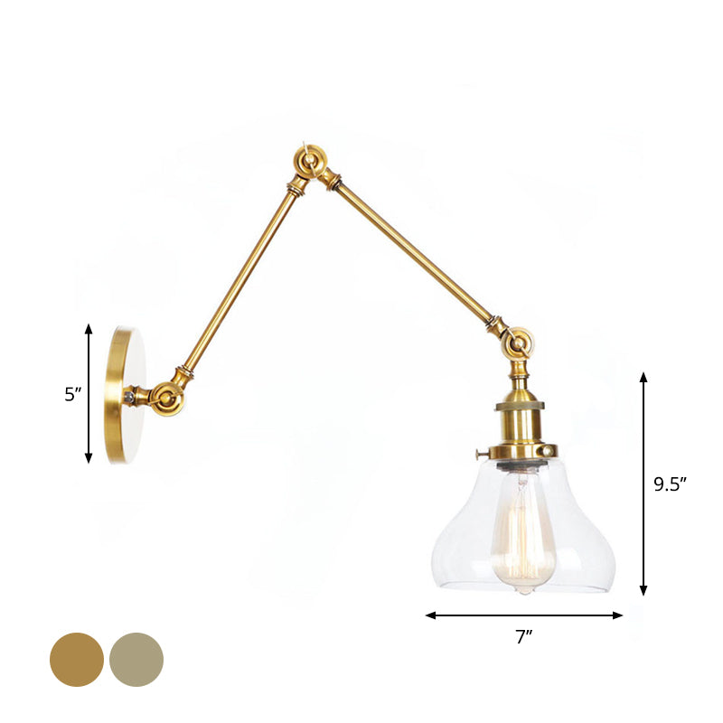 1-Light Clear Glass Wall Light Fixture Warehouse Brass/Bronze Swing Arm Task Wall Lamp with Bell/Ball Clear Glass Shade Clearhalo 'Art deco wall lights' 'Cast Iron' 'Glass' 'Industrial wall lights' 'Industrial' 'Middle century wall lights' 'Modern' 'Rustic wall lights' 'Tiffany' 'Traditional wall lights' 'Wall Lamps & Sconces' 'Wall Lights' Lighting' 1917587