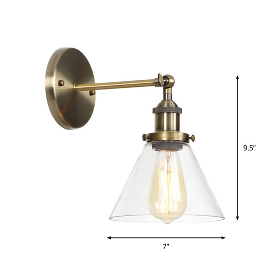 Brass Cone/Bell Swivel Shade Wall Light Industrial Clear Glass Single Dining Room Wall Mount Light Fixture Clearhalo 'Art deco wall lights' 'Cast Iron' 'Glass' 'Industrial wall lights' 'Industrial' 'Middle century wall lights' 'Modern' 'Rustic wall lights' 'Tiffany' 'Traditional wall lights' 'Wall Lamps & Sconces' 'Wall Lights' Lighting' 1917593