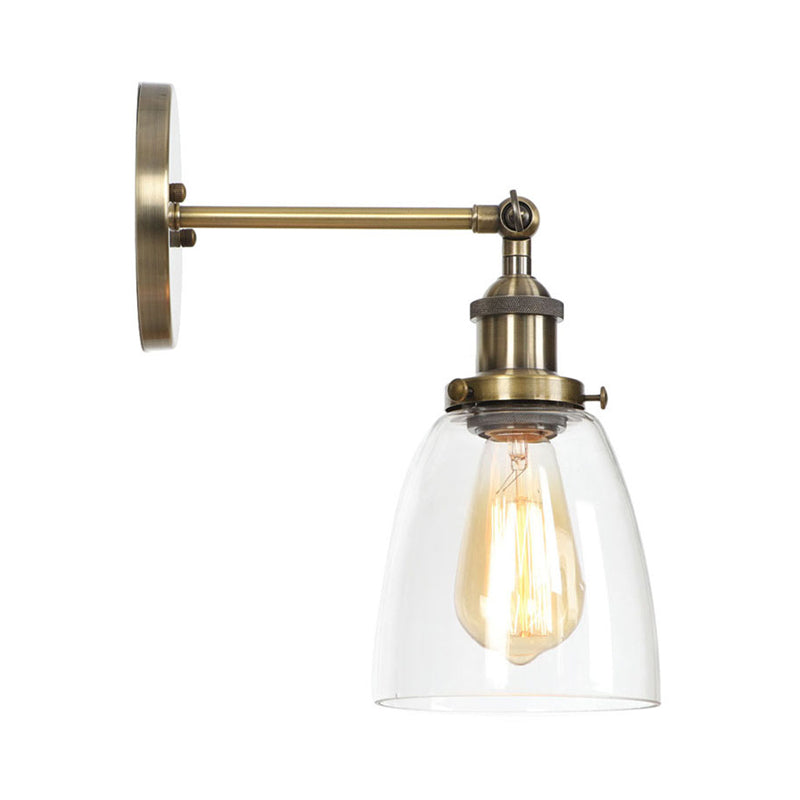 Brass Cone/Bell Swivel Shade Wall Light Industrial Clear Glass Single Dining Room Wall Mount Light Fixture Brass A Clearhalo 'Art deco wall lights' 'Cast Iron' 'Glass' 'Industrial wall lights' 'Industrial' 'Middle century wall lights' 'Modern' 'Rustic wall lights' 'Tiffany' 'Traditional wall lights' 'Wall Lamps & Sconces' 'Wall Lights' Lighting' 1917594