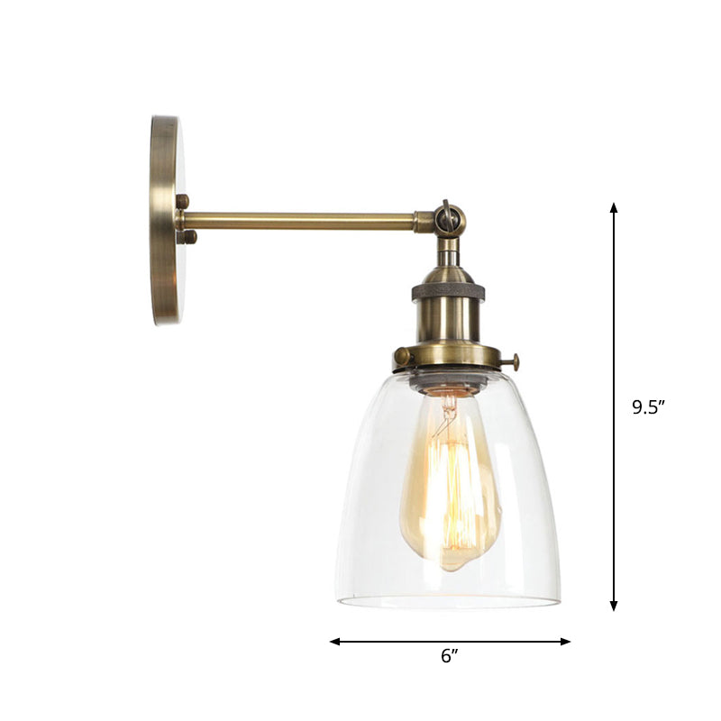 Brass Cone/Bell Swivel Shade Wall Light Industrial Clear Glass Single Dining Room Wall Mount Light Fixture Clearhalo 'Art deco wall lights' 'Cast Iron' 'Glass' 'Industrial wall lights' 'Industrial' 'Middle century wall lights' 'Modern' 'Rustic wall lights' 'Tiffany' 'Traditional wall lights' 'Wall Lamps & Sconces' 'Wall Lights' Lighting' 1917595
