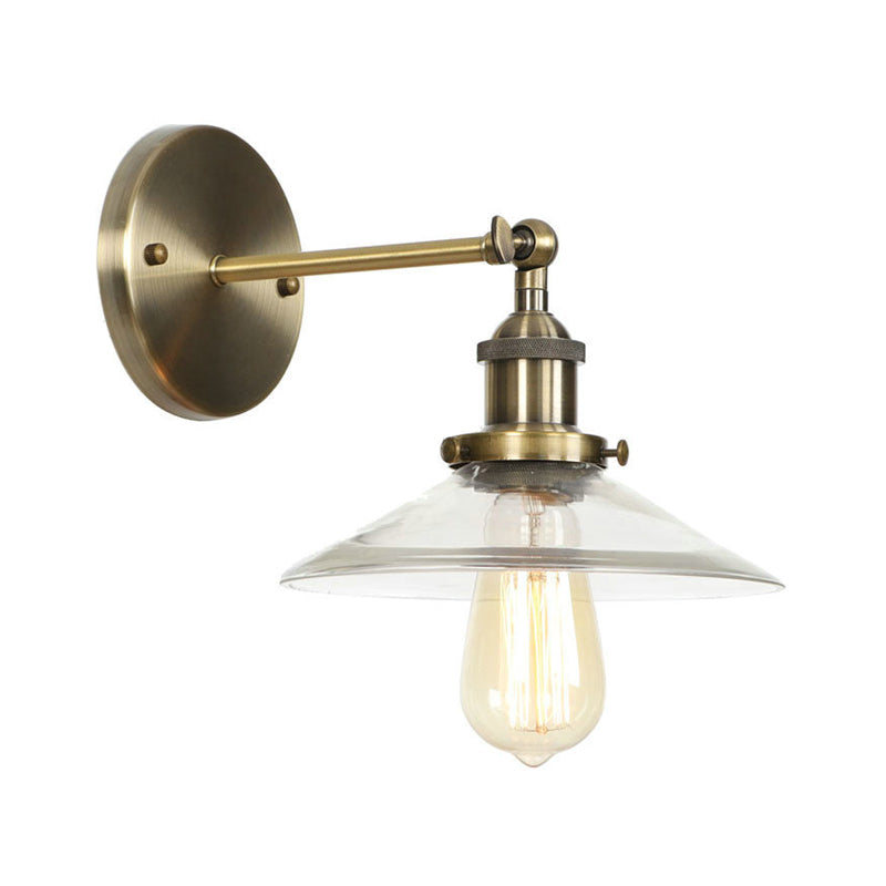 Brass Cone/Bell Swivel Shade Wall Light Industrial Clear Glass Single Dining Room Wall Mount Light Fixture Brass G Clearhalo 'Art deco wall lights' 'Cast Iron' 'Glass' 'Industrial wall lights' 'Industrial' 'Middle century wall lights' 'Modern' 'Rustic wall lights' 'Tiffany' 'Traditional wall lights' 'Wall Lamps & Sconces' 'Wall Lights' Lighting' 1917596