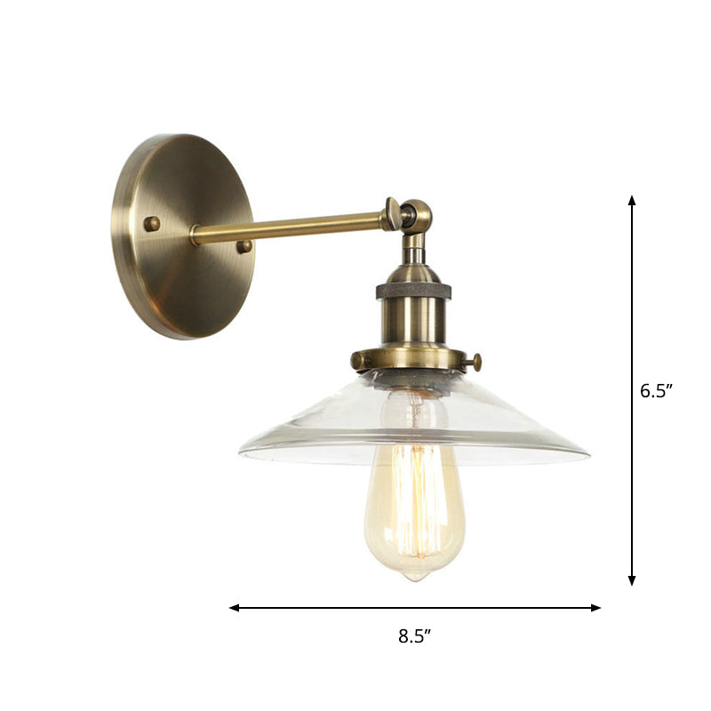 Brass Cone/Bell Swivel Shade Wall Light Industrial Clear Glass Single Dining Room Wall Mount Light Fixture Clearhalo 'Art deco wall lights' 'Cast Iron' 'Glass' 'Industrial wall lights' 'Industrial' 'Middle century wall lights' 'Modern' 'Rustic wall lights' 'Tiffany' 'Traditional wall lights' 'Wall Lamps & Sconces' 'Wall Lights' Lighting' 1917597