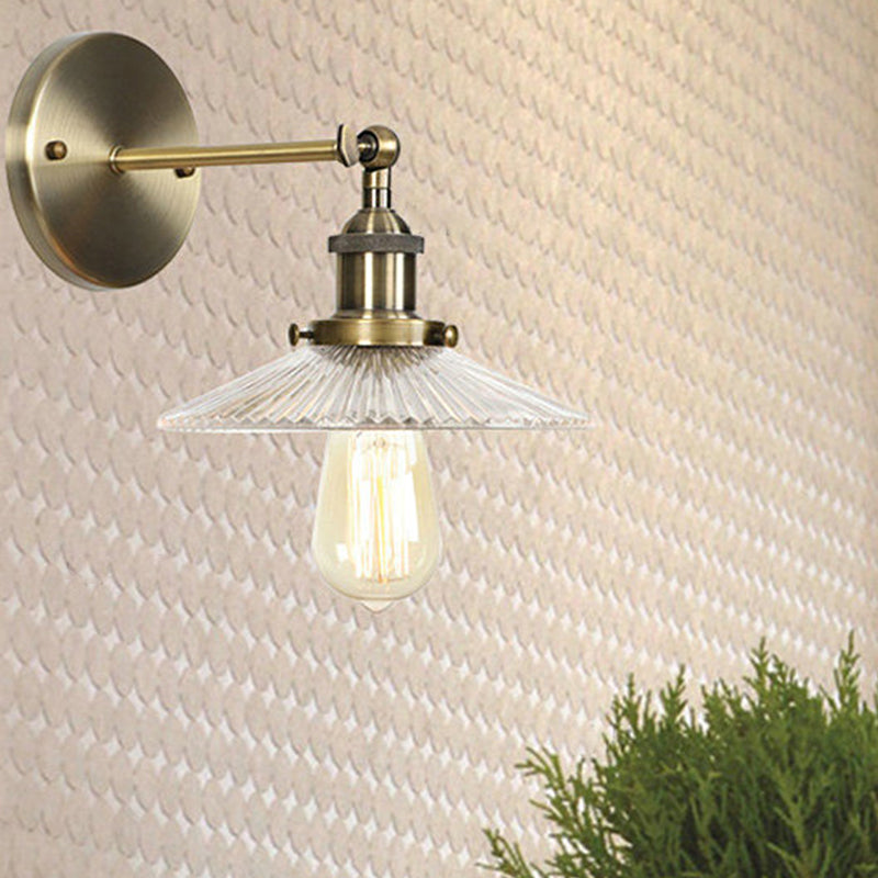 Brass Cone/Bell Swivel Shade Wall Light Industrial Clear Glass Single Dining Room Wall Mount Light Fixture Brass F Clearhalo 'Art deco wall lights' 'Cast Iron' 'Glass' 'Industrial wall lights' 'Industrial' 'Middle century wall lights' 'Modern' 'Rustic wall lights' 'Tiffany' 'Traditional wall lights' 'Wall Lamps & Sconces' 'Wall Lights' Lighting' 1917598