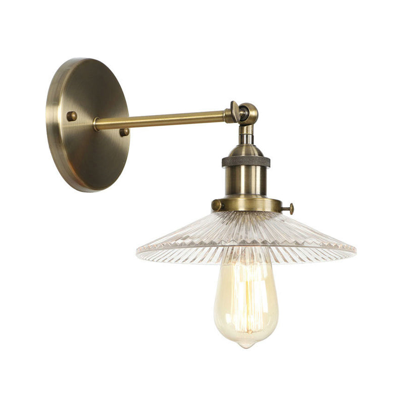 Brass Cone/Bell Swivel Shade Wall Light Industrial Clear Glass Single Dining Room Wall Mount Light Fixture Clearhalo 'Art deco wall lights' 'Cast Iron' 'Glass' 'Industrial wall lights' 'Industrial' 'Middle century wall lights' 'Modern' 'Rustic wall lights' 'Tiffany' 'Traditional wall lights' 'Wall Lamps & Sconces' 'Wall Lights' Lighting' 1917599
