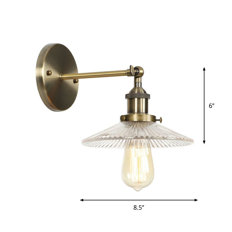 Brass Cone/Bell Swivel Shade Wall Light Industrial Clear Glass Single Dining Room Wall Mount Light Fixture Clearhalo 'Art deco wall lights' 'Cast Iron' 'Glass' 'Industrial wall lights' 'Industrial' 'Middle century wall lights' 'Modern' 'Rustic wall lights' 'Tiffany' 'Traditional wall lights' 'Wall Lamps & Sconces' 'Wall Lights' Lighting' 1917600