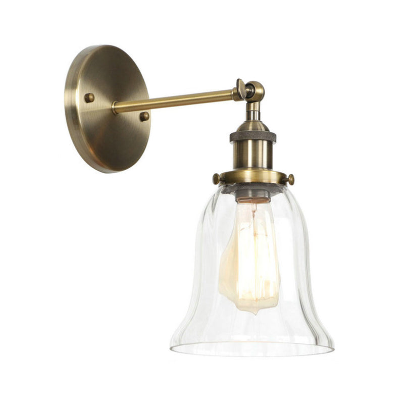 Brass Cone/Bell Swivel Shade Wall Light Industrial Clear Glass Single Dining Room Wall Mount Light Fixture Brass E Clearhalo 'Art deco wall lights' 'Cast Iron' 'Glass' 'Industrial wall lights' 'Industrial' 'Middle century wall lights' 'Modern' 'Rustic wall lights' 'Tiffany' 'Traditional wall lights' 'Wall Lamps & Sconces' 'Wall Lights' Lighting' 1917601