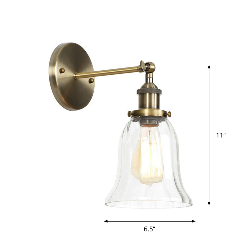 Brass Cone/Bell Swivel Shade Wall Light Industrial Clear Glass Single Dining Room Wall Mount Light Fixture Clearhalo 'Art deco wall lights' 'Cast Iron' 'Glass' 'Industrial wall lights' 'Industrial' 'Middle century wall lights' 'Modern' 'Rustic wall lights' 'Tiffany' 'Traditional wall lights' 'Wall Lamps & Sconces' 'Wall Lights' Lighting' 1917602