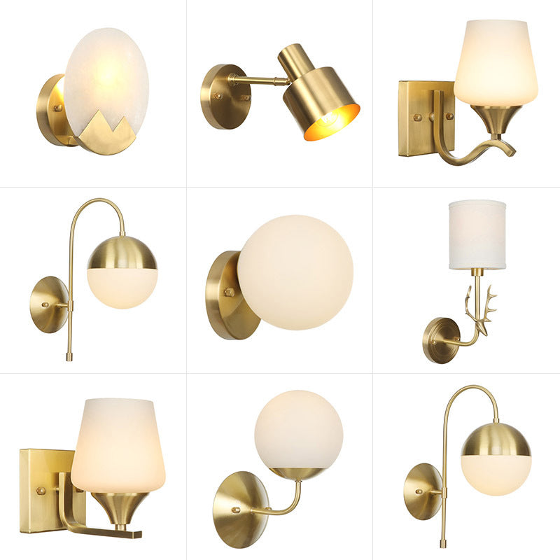 Brass 1-Light Wall Lamp Fixture Antique Frosted White Glass Tulip Shade/Cylinder Wall Mount Light with Arm Clearhalo 'Art deco wall lights' 'Cast Iron' 'Glass' 'Industrial wall lights' 'Industrial' 'Middle century wall lights' 'Modern' 'Rustic wall lights' 'Tiffany' 'Traditional wall lights' 'Wall Lamps & Sconces' 'Wall Lights' Lighting' 1917607