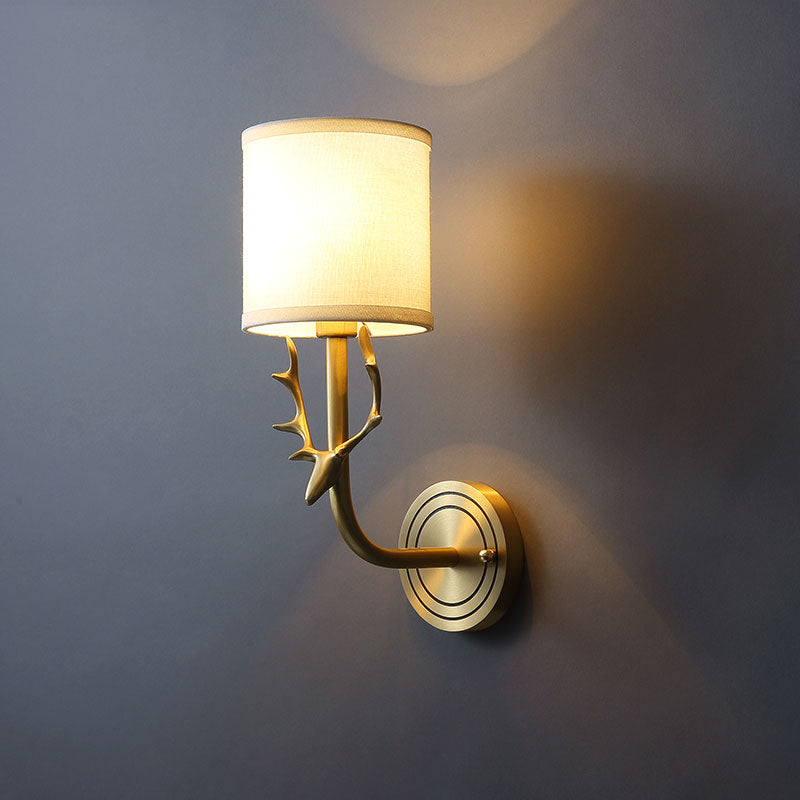 Brass 1-Light Wall Lamp Fixture Antique Frosted White Glass Tulip Shade/Cylinder Wall Mount Light with Arm Clearhalo 'Art deco wall lights' 'Cast Iron' 'Glass' 'Industrial wall lights' 'Industrial' 'Middle century wall lights' 'Modern' 'Rustic wall lights' 'Tiffany' 'Traditional wall lights' 'Wall Lamps & Sconces' 'Wall Lights' Lighting' 1917616