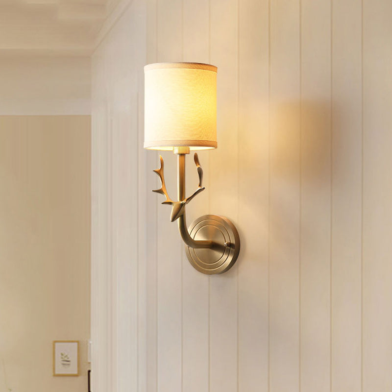 Brass 1-Light Wall Lamp Fixture Antique Frosted White Glass Tulip Shade/Cylinder Wall Mount Light with Arm Clearhalo 'Art deco wall lights' 'Cast Iron' 'Glass' 'Industrial wall lights' 'Industrial' 'Middle century wall lights' 'Modern' 'Rustic wall lights' 'Tiffany' 'Traditional wall lights' 'Wall Lamps & Sconces' 'Wall Lights' Lighting' 1917617