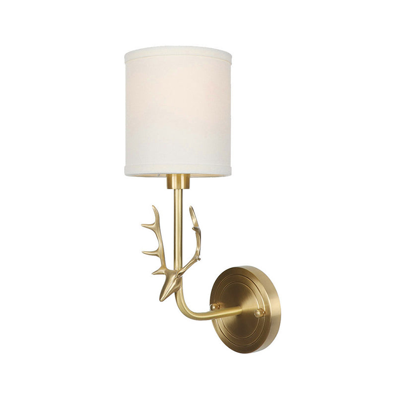 Brass 1-Light Wall Lamp Fixture Antique Frosted White Glass Tulip Shade/Cylinder Wall Mount Light with Arm Clearhalo 'Art deco wall lights' 'Cast Iron' 'Glass' 'Industrial wall lights' 'Industrial' 'Middle century wall lights' 'Modern' 'Rustic wall lights' 'Tiffany' 'Traditional wall lights' 'Wall Lamps & Sconces' 'Wall Lights' Lighting' 1917618