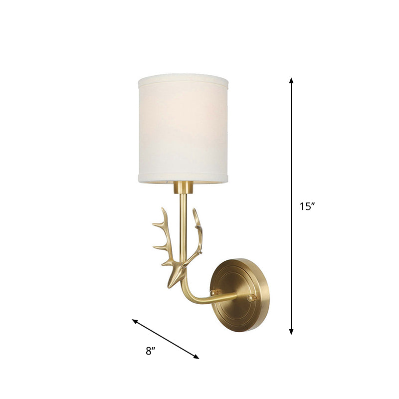 Brass 1-Light Wall Lamp Fixture Antique Frosted White Glass Tulip Shade/Cylinder Wall Mount Light with Arm Clearhalo 'Art deco wall lights' 'Cast Iron' 'Glass' 'Industrial wall lights' 'Industrial' 'Middle century wall lights' 'Modern' 'Rustic wall lights' 'Tiffany' 'Traditional wall lights' 'Wall Lamps & Sconces' 'Wall Lights' Lighting' 1917619