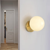 Brass 1-Light Wall Lamp Fixture Antique Frosted White Glass Tulip Shade/Cylinder Wall Mount Light with Arm Brass E Clearhalo 'Art deco wall lights' 'Cast Iron' 'Glass' 'Industrial wall lights' 'Industrial' 'Middle century wall lights' 'Modern' 'Rustic wall lights' 'Tiffany' 'Traditional wall lights' 'Wall Lamps & Sconces' 'Wall Lights' Lighting' 1917620