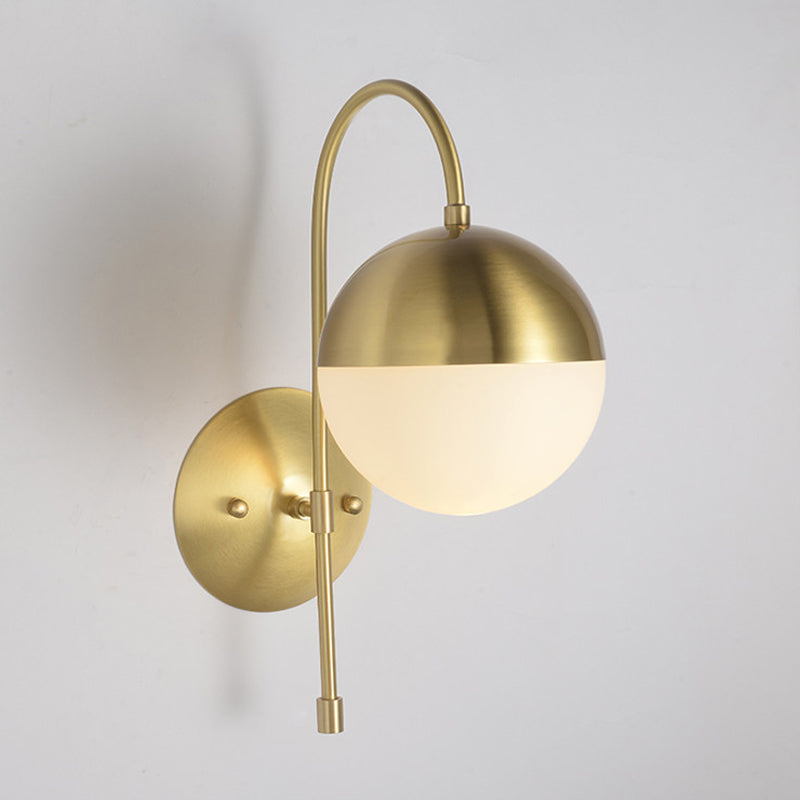 Brass 1-Light Wall Lamp Fixture Antique Frosted White Glass Tulip Shade/Cylinder Wall Mount Light with Arm Brass D Clearhalo 'Art deco wall lights' 'Cast Iron' 'Glass' 'Industrial wall lights' 'Industrial' 'Middle century wall lights' 'Modern' 'Rustic wall lights' 'Tiffany' 'Traditional wall lights' 'Wall Lamps & Sconces' 'Wall Lights' Lighting' 1917623