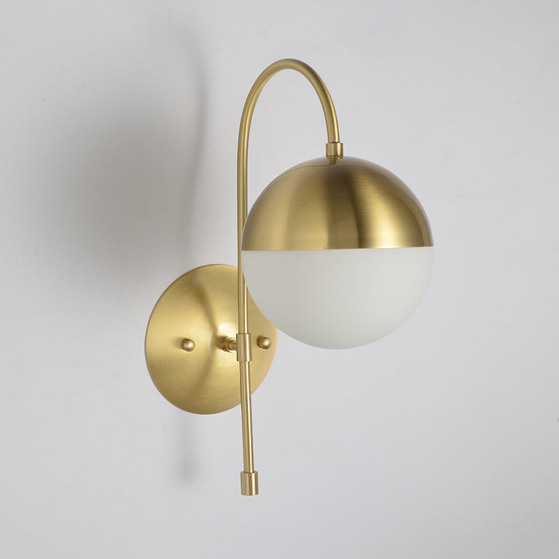 Brass 1-Light Wall Lamp Fixture Antique Frosted White Glass Tulip Shade/Cylinder Wall Mount Light with Arm Clearhalo 'Art deco wall lights' 'Cast Iron' 'Glass' 'Industrial wall lights' 'Industrial' 'Middle century wall lights' 'Modern' 'Rustic wall lights' 'Tiffany' 'Traditional wall lights' 'Wall Lamps & Sconces' 'Wall Lights' Lighting' 1917624