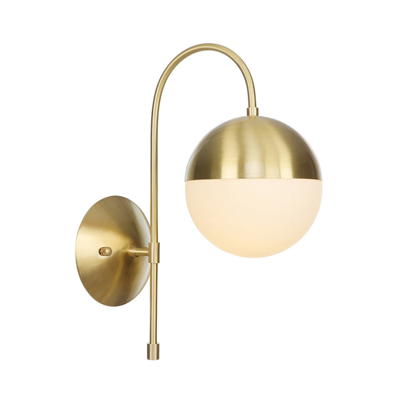 Brass 1-Light Wall Lamp Fixture Antique Frosted White Glass Tulip Shade/Cylinder Wall Mount Light with Arm Clearhalo 'Art deco wall lights' 'Cast Iron' 'Glass' 'Industrial wall lights' 'Industrial' 'Middle century wall lights' 'Modern' 'Rustic wall lights' 'Tiffany' 'Traditional wall lights' 'Wall Lamps & Sconces' 'Wall Lights' Lighting' 1917625