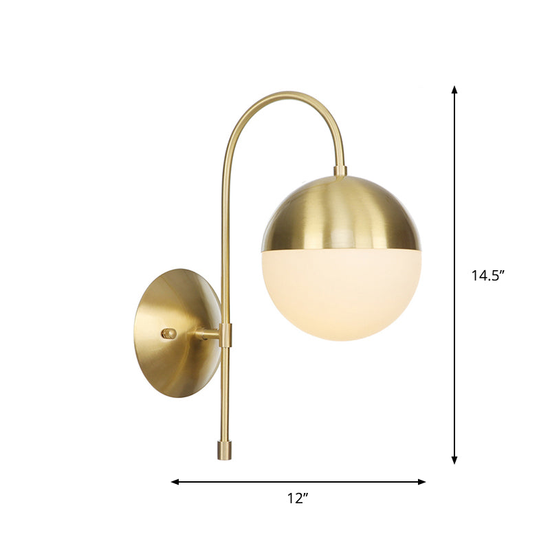 Brass 1-Light Wall Lamp Fixture Antique Frosted White Glass Tulip Shade/Cylinder Wall Mount Light with Arm Clearhalo 'Art deco wall lights' 'Cast Iron' 'Glass' 'Industrial wall lights' 'Industrial' 'Middle century wall lights' 'Modern' 'Rustic wall lights' 'Tiffany' 'Traditional wall lights' 'Wall Lamps & Sconces' 'Wall Lights' Lighting' 1917626