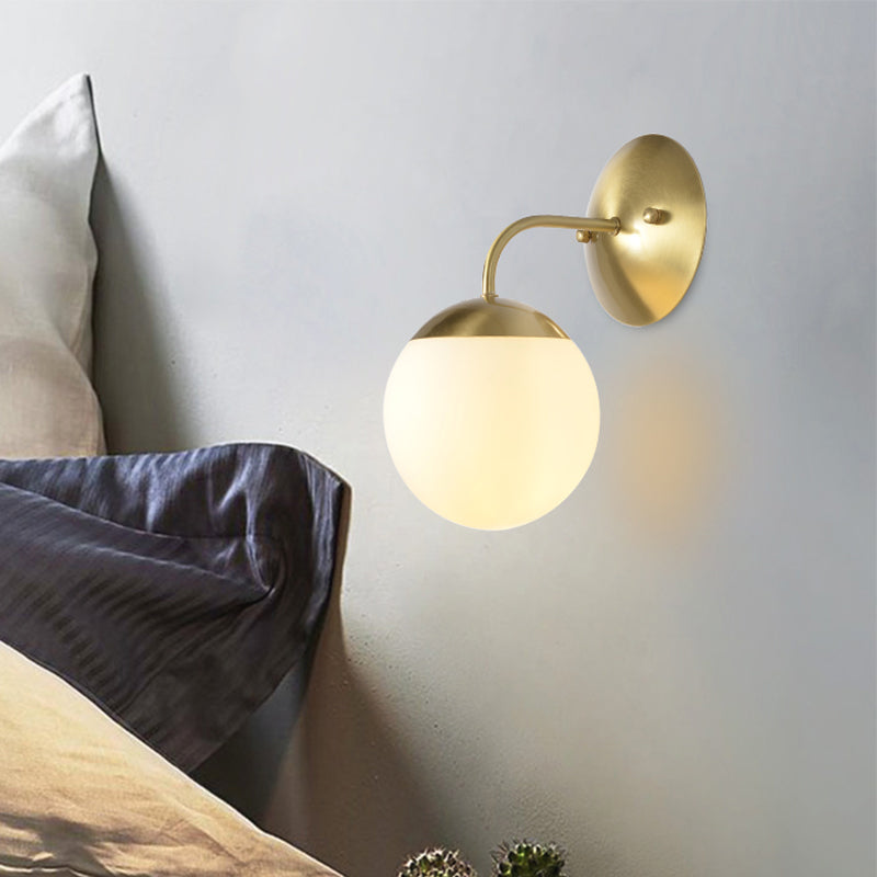Brass 1-Light Wall Lamp Fixture Antique Frosted White Glass Tulip Shade/Cylinder Wall Mount Light with Arm Brass H Clearhalo 'Art deco wall lights' 'Cast Iron' 'Glass' 'Industrial wall lights' 'Industrial' 'Middle century wall lights' 'Modern' 'Rustic wall lights' 'Tiffany' 'Traditional wall lights' 'Wall Lamps & Sconces' 'Wall Lights' Lighting' 1917627