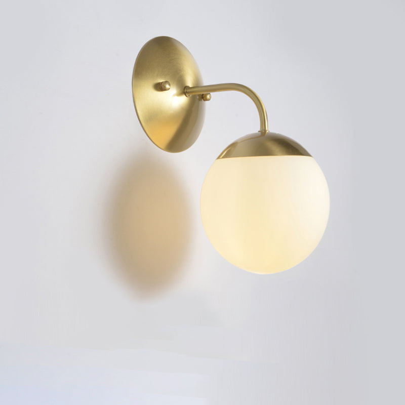Brass 1-Light Wall Lamp Fixture Antique Frosted White Glass Tulip Shade/Cylinder Wall Mount Light with Arm Clearhalo 'Art deco wall lights' 'Cast Iron' 'Glass' 'Industrial wall lights' 'Industrial' 'Middle century wall lights' 'Modern' 'Rustic wall lights' 'Tiffany' 'Traditional wall lights' 'Wall Lamps & Sconces' 'Wall Lights' Lighting' 1917629