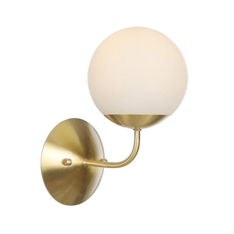 Brass 1-Light Wall Lamp Fixture Antique Frosted White Glass Tulip Shade/Cylinder Wall Mount Light with Arm Clearhalo 'Art deco wall lights' 'Cast Iron' 'Glass' 'Industrial wall lights' 'Industrial' 'Middle century wall lights' 'Modern' 'Rustic wall lights' 'Tiffany' 'Traditional wall lights' 'Wall Lamps & Sconces' 'Wall Lights' Lighting' 1917630
