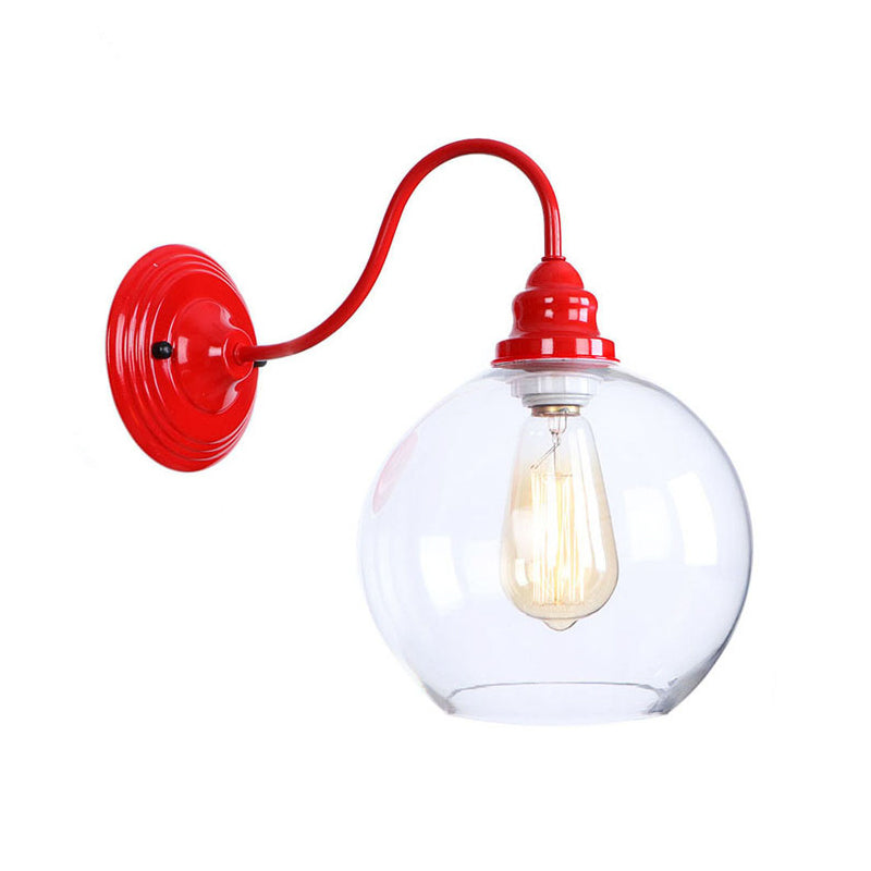 Iron Red Wall Light Kit Gooseneck 1 Bulb Loft Style Wall Lighting with Cone/Sphere/Bell Clear Glass Shade Red A Clearhalo 'Art deco wall lights' 'Cast Iron' 'Glass' 'Industrial wall lights' 'Industrial' 'Middle century wall lights' 'Modern' 'Rustic wall lights' 'Tiffany' 'Traditional wall lights' 'Wall Lamps & Sconces' 'Wall Lights' Lighting' 1917635