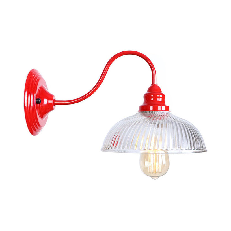 Iron Red Wall Light Kit Gooseneck 1 Bulb Loft Style Wall Lighting with Cone/Sphere/Bell Clear Glass Shade Red H Clearhalo 'Art deco wall lights' 'Cast Iron' 'Glass' 'Industrial wall lights' 'Industrial' 'Middle century wall lights' 'Modern' 'Rustic wall lights' 'Tiffany' 'Traditional wall lights' 'Wall Lamps & Sconces' 'Wall Lights' Lighting' 1917637