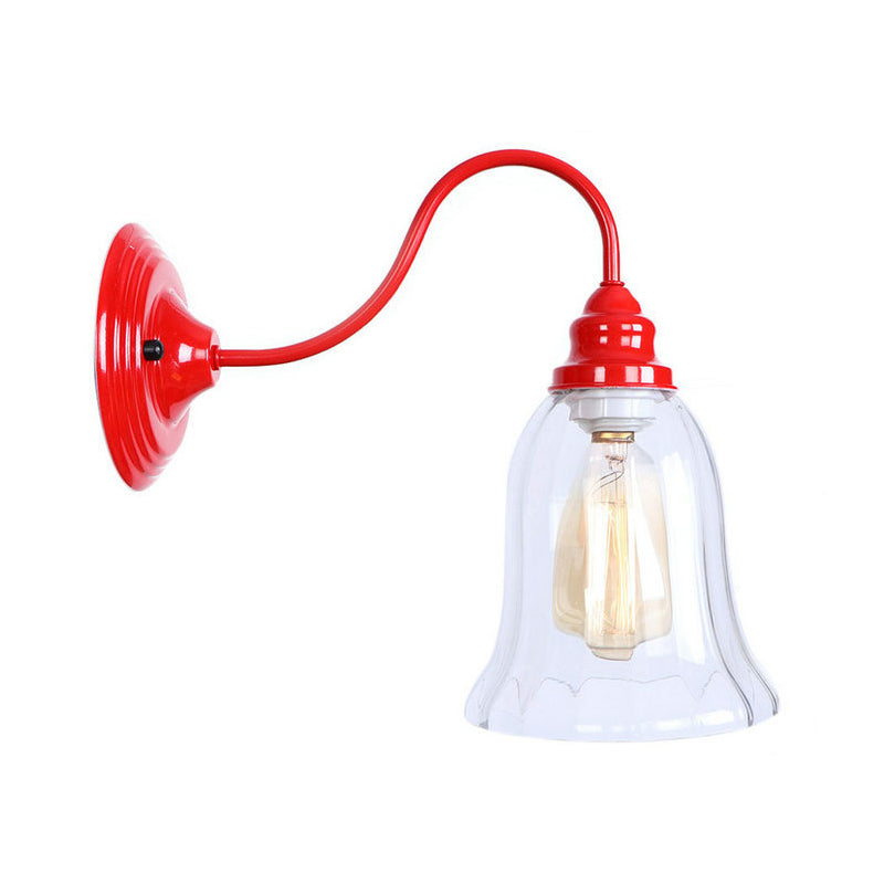 Iron Red Wall Light Kit Gooseneck 1 Bulb Loft Style Wall Lighting with Cone/Sphere/Bell Clear Glass Shade Red D Clearhalo 'Art deco wall lights' 'Cast Iron' 'Glass' 'Industrial wall lights' 'Industrial' 'Middle century wall lights' 'Modern' 'Rustic wall lights' 'Tiffany' 'Traditional wall lights' 'Wall Lamps & Sconces' 'Wall Lights' Lighting' 1917639