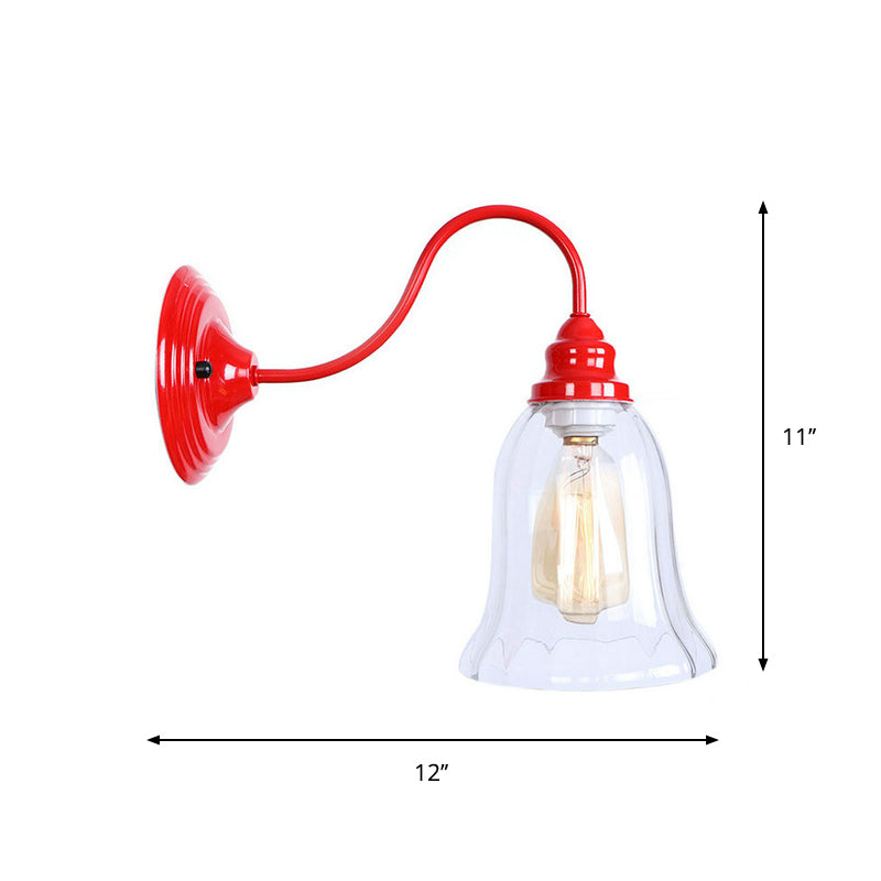 Iron Red Wall Light Kit Gooseneck 1 Bulb Loft Style Wall Lighting with Cone/Sphere/Bell Clear Glass Shade Clearhalo 'Art deco wall lights' 'Cast Iron' 'Glass' 'Industrial wall lights' 'Industrial' 'Middle century wall lights' 'Modern' 'Rustic wall lights' 'Tiffany' 'Traditional wall lights' 'Wall Lamps & Sconces' 'Wall Lights' Lighting' 1917640