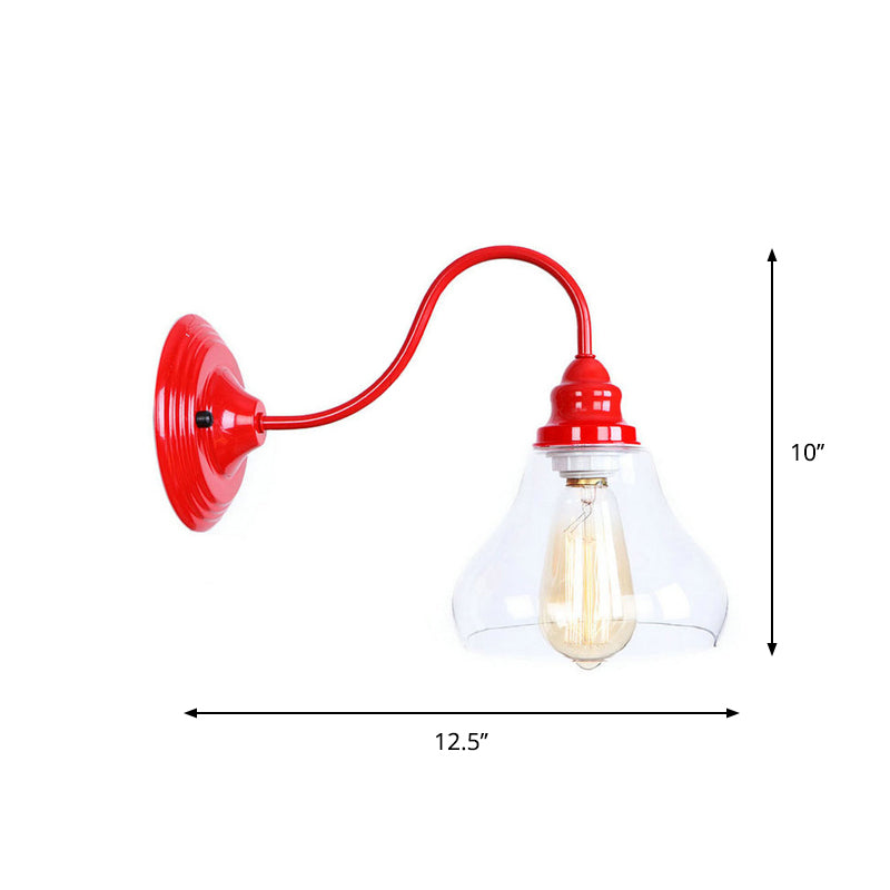 Iron Red Wall Light Kit Gooseneck 1 Bulb Loft Style Wall Lighting with Cone/Sphere/Bell Clear Glass Shade Clearhalo 'Art deco wall lights' 'Cast Iron' 'Glass' 'Industrial wall lights' 'Industrial' 'Middle century wall lights' 'Modern' 'Rustic wall lights' 'Tiffany' 'Traditional wall lights' 'Wall Lamps & Sconces' 'Wall Lights' Lighting' 1917642