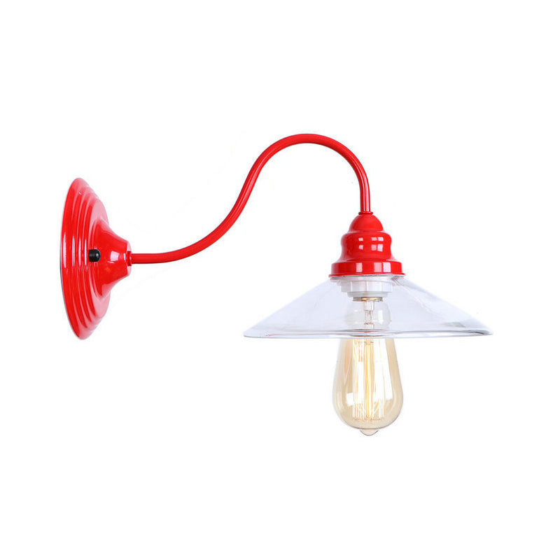 Iron Red Wall Light Kit Gooseneck 1 Bulb Loft Style Wall Lighting with Cone/Sphere/Bell Clear Glass Shade Red G Clearhalo 'Art deco wall lights' 'Cast Iron' 'Glass' 'Industrial wall lights' 'Industrial' 'Middle century wall lights' 'Modern' 'Rustic wall lights' 'Tiffany' 'Traditional wall lights' 'Wall Lamps & Sconces' 'Wall Lights' Lighting' 1917645