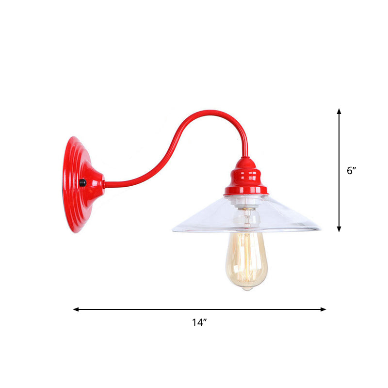 Iron Red Wall Light Kit Gooseneck 1 Bulb Loft Style Wall Lighting with Cone/Sphere/Bell Clear Glass Shade Clearhalo 'Art deco wall lights' 'Cast Iron' 'Glass' 'Industrial wall lights' 'Industrial' 'Middle century wall lights' 'Modern' 'Rustic wall lights' 'Tiffany' 'Traditional wall lights' 'Wall Lamps & Sconces' 'Wall Lights' Lighting' 1917646