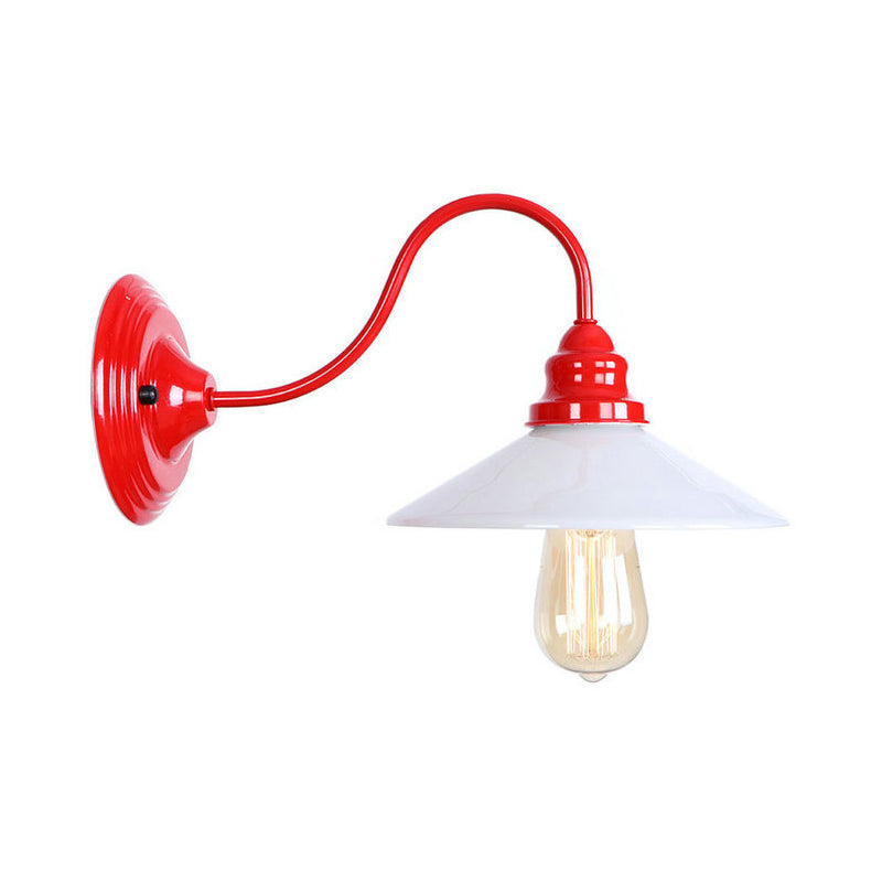 Iron Red Wall Light Kit Gooseneck 1 Bulb Loft Style Wall Lighting with Cone/Sphere/Bell Clear Glass Shade Red F Clearhalo 'Art deco wall lights' 'Cast Iron' 'Glass' 'Industrial wall lights' 'Industrial' 'Middle century wall lights' 'Modern' 'Rustic wall lights' 'Tiffany' 'Traditional wall lights' 'Wall Lamps & Sconces' 'Wall Lights' Lighting' 1917647