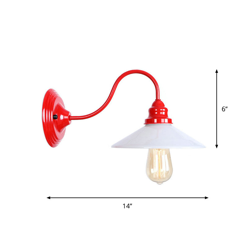Iron Red Wall Light Kit Gooseneck 1 Bulb Loft Style Wall Lighting with Cone/Sphere/Bell Clear Glass Shade Clearhalo 'Art deco wall lights' 'Cast Iron' 'Glass' 'Industrial wall lights' 'Industrial' 'Middle century wall lights' 'Modern' 'Rustic wall lights' 'Tiffany' 'Traditional wall lights' 'Wall Lamps & Sconces' 'Wall Lights' Lighting' 1917648