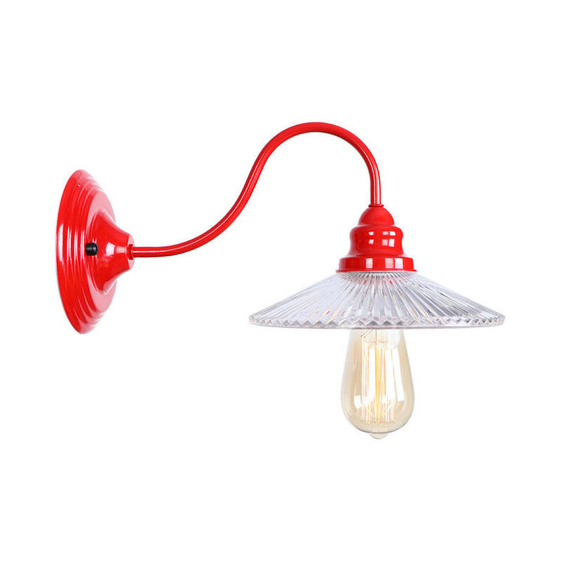 Iron Red Wall Light Kit Gooseneck 1 Bulb Loft Style Wall Lighting with Cone/Sphere/Bell Clear Glass Shade Red E Clearhalo 'Art deco wall lights' 'Cast Iron' 'Glass' 'Industrial wall lights' 'Industrial' 'Middle century wall lights' 'Modern' 'Rustic wall lights' 'Tiffany' 'Traditional wall lights' 'Wall Lamps & Sconces' 'Wall Lights' Lighting' 1917649