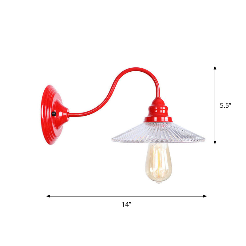 Iron Red Wall Light Kit Gooseneck 1 Bulb Loft Style Wall Lighting with Cone/Sphere/Bell Clear Glass Shade Clearhalo 'Art deco wall lights' 'Cast Iron' 'Glass' 'Industrial wall lights' 'Industrial' 'Middle century wall lights' 'Modern' 'Rustic wall lights' 'Tiffany' 'Traditional wall lights' 'Wall Lamps & Sconces' 'Wall Lights' Lighting' 1917650