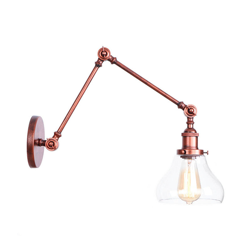 1 Head Swing Arm Wall Light Industrial Conical/Global/Bell Clear Glass Wall Mount Reading Lamp in Chrome/Rust Rust D Clearhalo 'Art deco wall lights' 'Cast Iron' 'Glass' 'Industrial wall lights' 'Industrial' 'Middle century wall lights' 'Modern' 'Rustic wall lights' 'Tiffany' 'Traditional wall lights' 'Wall Lamps & Sconces' 'Wall Lights' Lighting' 1917655