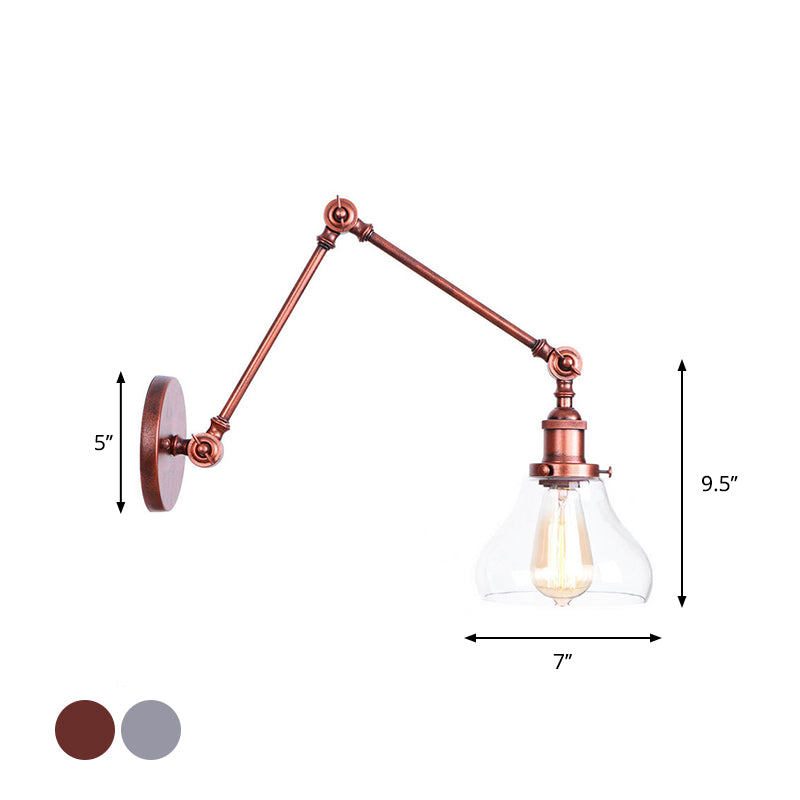 1 Head Swing Arm Wall Light Industrial Conical/Global/Bell Clear Glass Wall Mount Reading Lamp in Chrome/Rust Clearhalo 'Art deco wall lights' 'Cast Iron' 'Glass' 'Industrial wall lights' 'Industrial' 'Middle century wall lights' 'Modern' 'Rustic wall lights' 'Tiffany' 'Traditional wall lights' 'Wall Lamps & Sconces' 'Wall Lights' Lighting' 1917656