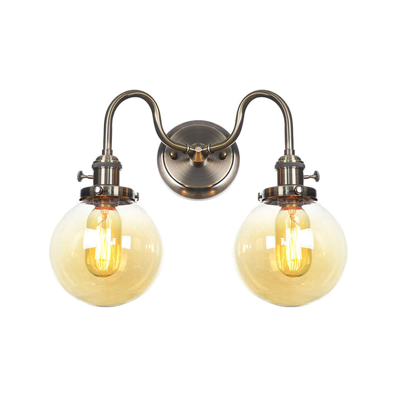 Amber/Clear Glass Diamond/Ball Wall Light Factory 2 Bulbs Living Room Wall Mounted Lighting with Undulated Arm in Bronze Amber D Clearhalo 'Art deco wall lights' 'Cast Iron' 'Glass' 'Industrial wall lights' 'Industrial' 'Middle century wall lights' 'Modern' 'Rustic wall lights' 'Tiffany' 'Traditional wall lights' 'Wall Lamps & Sconces' 'Wall Lights' Lighting' 1917686