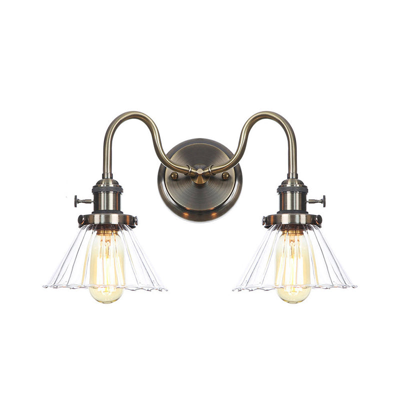 Amber/Clear Glass Diamond/Ball Wall Light Factory 2 Bulbs Living Room Wall Mounted Lighting with Undulated Arm in Bronze Clear A Clearhalo 'Art deco wall lights' 'Cast Iron' 'Glass' 'Industrial wall lights' 'Industrial' 'Middle century wall lights' 'Modern' 'Rustic wall lights' 'Tiffany' 'Traditional wall lights' 'Wall Lamps & Sconces' 'Wall Lights' Lighting' 1917691