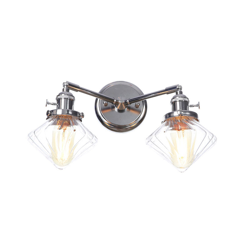Chrome 2 Lights Wall Sconce Industrial Style Clear Glass Globe/Cone Wall Light Kit with Wavy Arm for Corridor Chrome C Clearhalo 'Art deco wall lights' 'Cast Iron' 'Glass' 'Industrial wall lights' 'Industrial' 'Middle century wall lights' 'Modern' 'Rustic wall lights' 'Tiffany' 'Traditional wall lights' 'Wall Lamps & Sconces' 'Wall Lights' Lighting' 1917695