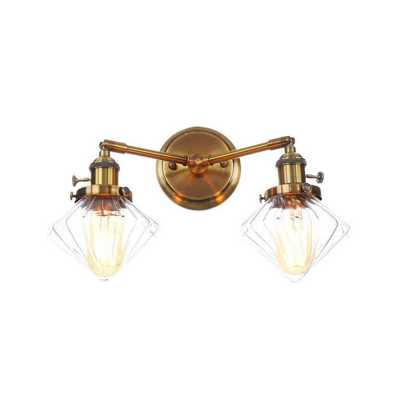 Metal Antiqued Brass Wall Lighting Conical/Spherical 2-Light Warehouse Wall Mounted Lamp with Straight/Curved Arm Brass H Clearhalo 'Art deco wall lights' 'Cast Iron' 'Glass' 'Industrial wall lights' 'Industrial' 'Middle century wall lights' 'Modern' 'Rustic wall lights' 'Tiffany' 'Traditional wall lights' 'Wall Lamps & Sconces' 'Wall Lights' Lighting' 1917710