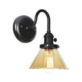 1-Light Gooseneck Wall Lamp Vintage Kitchen Wall Mount Light with Ball/Diamond/Cone Clear/Amber Glass Shade in Black Amber A Clearhalo 'Art deco wall lights' 'Cast Iron' 'Glass' 'Industrial wall lights' 'Industrial' 'Middle century wall lights' 'Modern' 'Rustic wall lights' 'Tiffany' 'Traditional wall lights' 'Wall Lamps & Sconces' 'Wall Lights' Lighting' 1917727