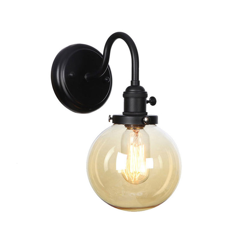 1-Light Gooseneck Wall Lamp Vintage Kitchen Wall Mount Light with Ball/Diamond/Cone Clear/Amber Glass Shade in Black Amber D Clearhalo 'Art deco wall lights' 'Cast Iron' 'Glass' 'Industrial wall lights' 'Industrial' 'Middle century wall lights' 'Modern' 'Rustic wall lights' 'Tiffany' 'Traditional wall lights' 'Wall Lamps & Sconces' 'Wall Lights' Lighting' 1917736