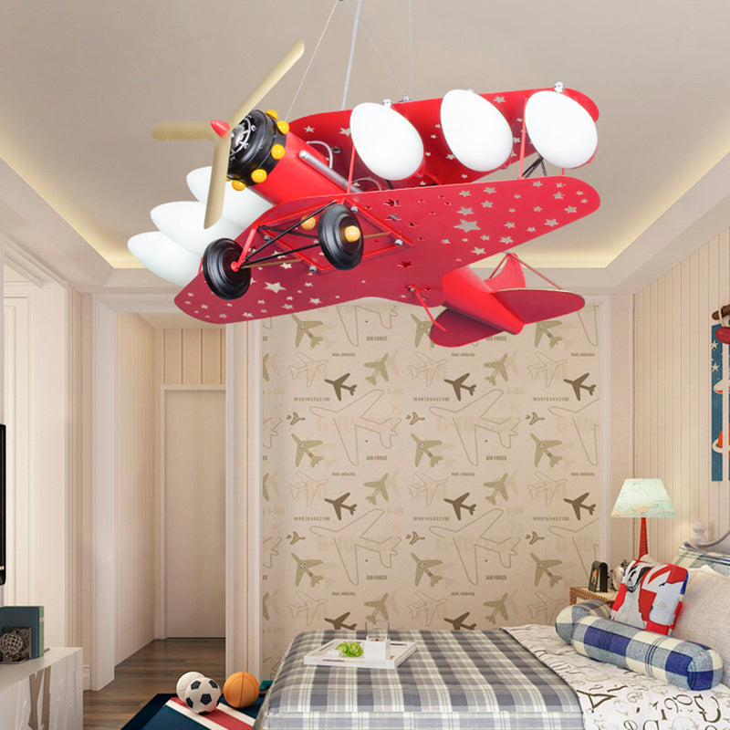 6 Bulbs Propeller Plane Suspension Light with Star Modern Stylish Metal Chandelier for Cloth Shop Red Clearhalo 'Ceiling Lights' 'Chandeliers' 'Glass shade' 'Glass' 'Pendant Lights' Lighting' 191774